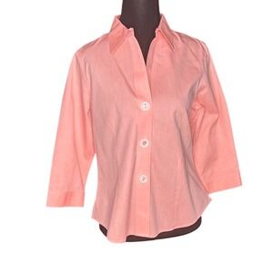 Foxcroft Non Iron Fitted Peach 3/4 Sleeve Button Up Shirt Top Women's 4P